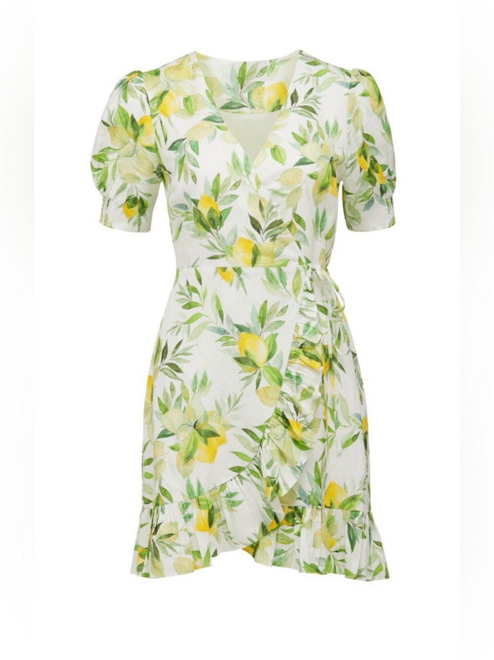 Ever New Boston Wrap Linen Midi Dress Lemon Fruit 2 XS - Picture 2 of 5